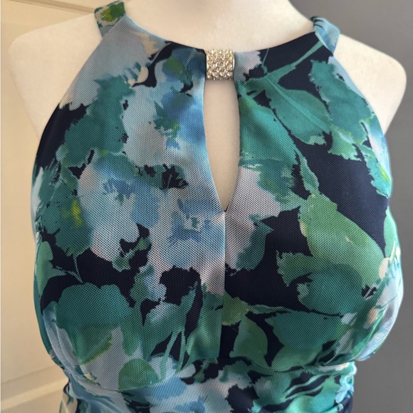 Betsy & Adam Navy Floral Maxi Dress with Teal and White Blooms - Picture 5 of 7